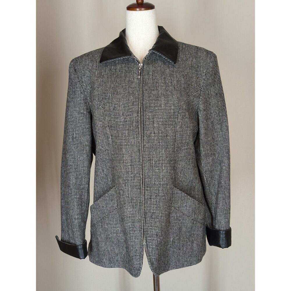 Vintage Braebrook 100% Wool Jacket Size 12 Lined Zipper Leather Collar And Cuffs